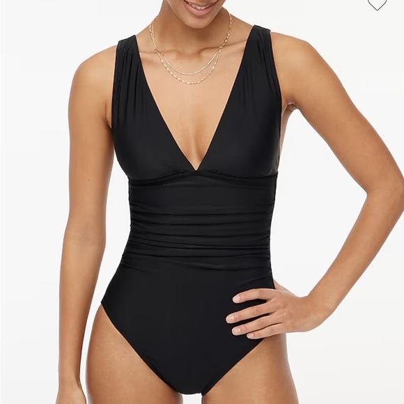 NWT J Crew V Neck Ruched One Piece Swimsuit Black Plus Size 3X - Picture 1 of 9